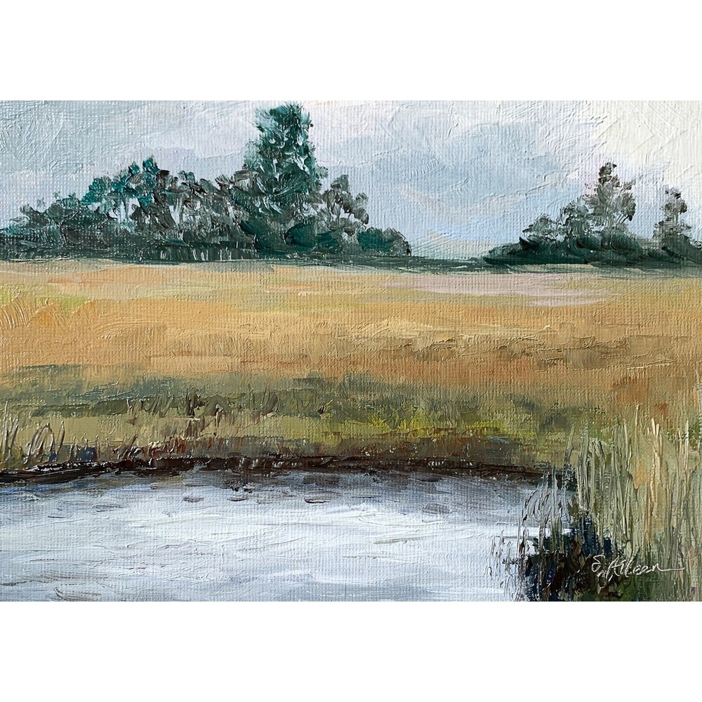 5x7 Original Oil Landscape Painting Marsh Lowcountry Neutral Coastal Art Signed